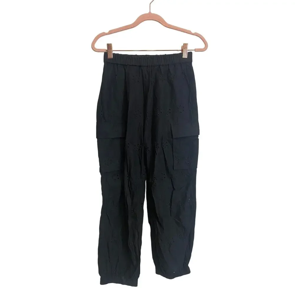 GAP Kids Black eyelets cuffed pants elastic  waist cargo style Size L (10)